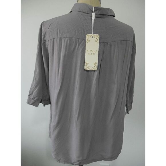 Women's Gray Embroidered Three-Quarter Sleeve Button-Up L #1943-D3 - Picture 2 of 8